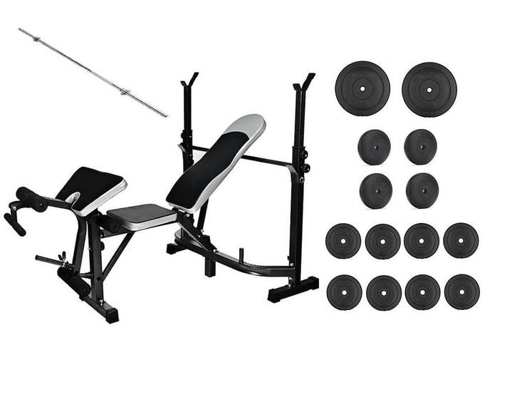 Halterbank Set 60kg | Verstelbaar | Nieuw | Scherpe Prijs, Sport en Fitness, Fitnessapparatuur, Armen, Nieuw, Metaal, Krachtstation