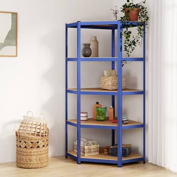 vidaXL Hoekrek 5-laags staal en bewerkt hout blauw, Verzenden, Nieuw