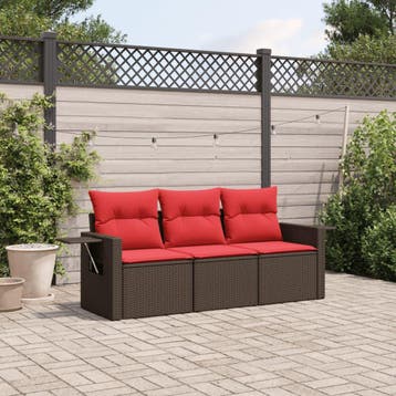 vidaXL 3-delige tuinbankset met kussens, bruin polyrotan, Verzenden, Nieuw