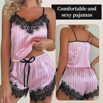 Dames Pyjamaset: Sexy Tweedelig Set met Kant, V-hals en Shor, Verzenden