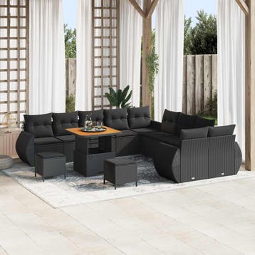 vidaXL Tuin Sofa Set 13 st 13-Aantal zitplaatsen Zwart, Verzenden, Nieuw, Rotan, 3 zitplaatsen