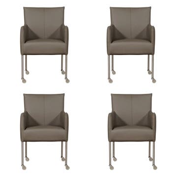 Set van 4 Leren eetkamerstoelen Desire - Toledo Smog, Ophalen of Verzenden, Nieuw, Leer