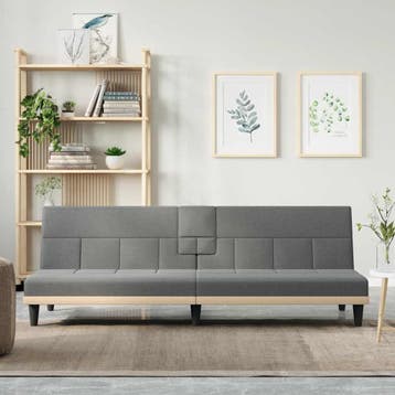 vidaXL Slaapbank met bekerhouders stof donkergrijs, Verzenden, Nieuw, Stof, 200 tot 250 cm
