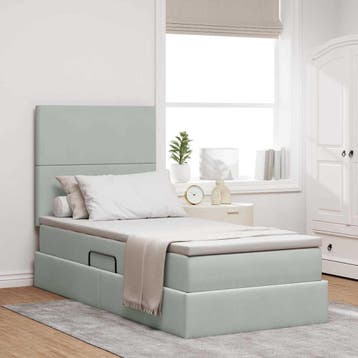 vidaXL Opslag bed met matras met opslag Lichtgrijs 90 x 200, Huis en Inrichting, Verzenden, Nieuw, Eenpersoons, Stof