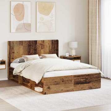 vidaXL Bedframe met opbergruimte en hoofdbord Oud hout 120 x, Bruin, Verzenden, Nieuw, Twijfelaar