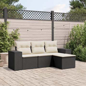 vidaXL 4-delige Loungeset met kussens poly rattan zwart, Verzenden, Nieuw, Loungeset