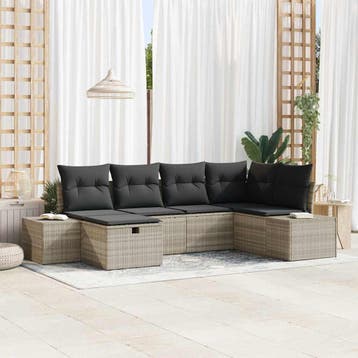 vidaXL Tuin Sofa Set 6 st Lichtgrijs poly rattan, Verzenden, Nieuw, Rotan, 6 zitplaatsen