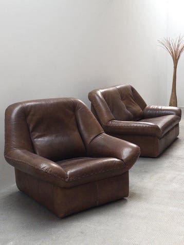 im de Sede Stil - Zitgroep (2) - Leder, Hout - Fauteuil &