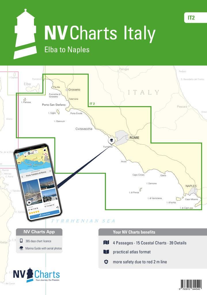 NV Charts Italië - IT 2 - Elba naar Napels, Watersport en Boten, Accessoires en Onderhoud, Nieuw, Ophalen of Verzenden