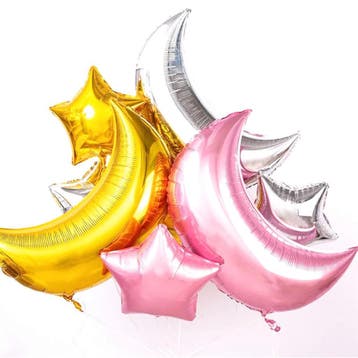 Folie ballonnenset Moon and Stars roze, goud, zilver 6-delig, Verzenden, Nieuw, Versiering, Verjaardag