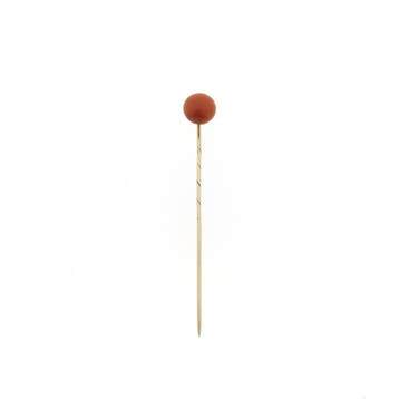 Gouden reversspeld met bloedkoraal, Gebruikt, Overige kleuren, Ophalen of Verzenden, Met edelsteen