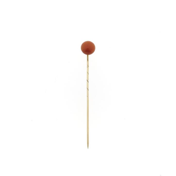 Gouden reversspeld met bloedkoraal, Sieraden, Tassen en Uiterlijk, Broches, Overige kleuren, Gebruikt, Met edelsteen, Goud, Ophalen of Verzenden