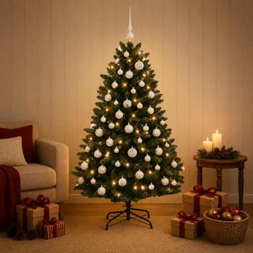vidaXL Kunstkerstboom donkergroen met kerstballen 150 cm 150, Verzenden, Nieuw