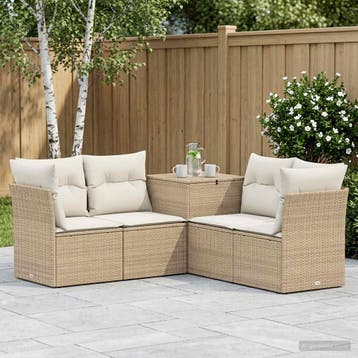 vidaXL Bankstel 5 st Beige en Crème Wit Poly Rattan en Staal, Verzenden, Nieuw
