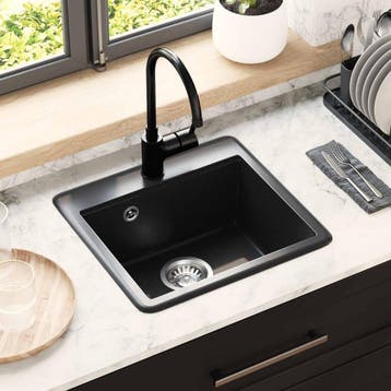 vidaXL Wasbak Zwart 470 x 440 mm Graniet, Verzenden, Nieuw
