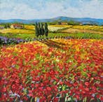Gino Masini (1949) - Red poppies field - Tuscany landscape