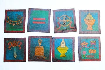 8 oude !!! Tsaklikarten cm met de hand geschilderd op linnen, Antiek en Kunst