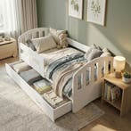 Bed met Lade 90x200 | Kinderbed Matras Wit | Nieuw | OP=OP, 85 tot 100 cm, Nieuw, Ophalen of Verzenden, Lattenbodem