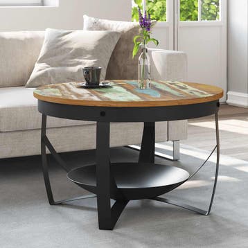 vidaXL Salontafel Ø 68x43 cm massief gerecycled hout, Verzenden, Nieuw, Overige houtsoorten, 50 tot 100 cm