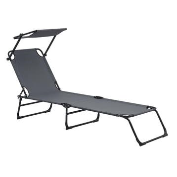 Ligbed ligstoel 187x53x27 cm met luifel set van 2 donkergrij, Verzenden, Nieuw
