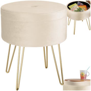 Hocker Ava gestoffeerd in fluweellook 300kg met opbergruimte, Verzenden, Nieuw