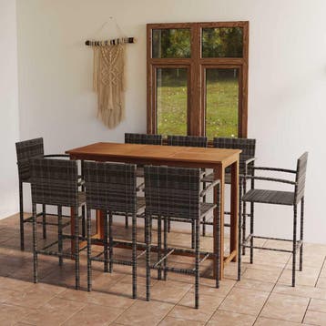 vidaXL 9-delige Tuinbarset grijs, Verzenden, Nieuw, Hardhout, 8 zitplaatsen