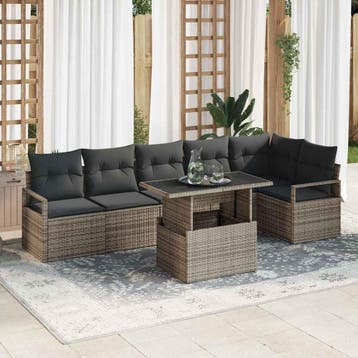 vidaXL Tuin Sofa Set 7 st Grijs Poly riet, Verzenden, Nieuw, 7 zitplaatsen