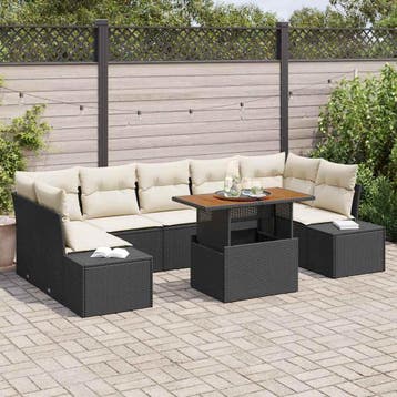 vidaXL Tuinbankenset 8 st Zwart poly rattan, Verzenden, Nieuw, Rotan, 8 zitplaatsen
