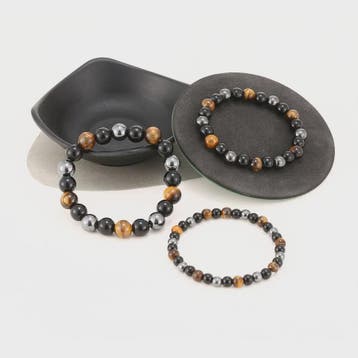 Natuurlijke Obsidian, Hematiet & Tijgeroog Kralen Armband -, Verzenden, Nieuw