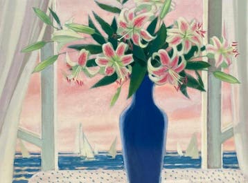 Yves Ganne (1931-2019) - Bouquet à la fenêtre et voiliers., Antiek en Kunst