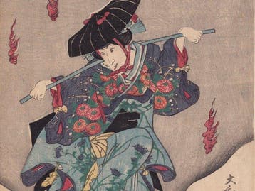 Kunisada: Scene from Fude Hajime Mazebari Soga - Utagawa