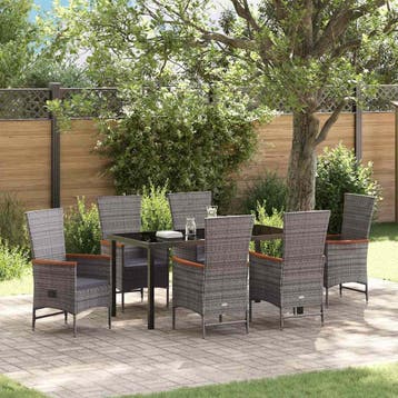 vidaXL Tuin eettafelset met kussen 7 pcs Grijs Gepoedercoat, Verzenden, Nieuw, Rotan, 7 zitplaatsen