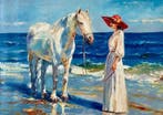 Yuni R. P - Susurros de Mar: La Mujer y su Caballo, Antiek en Kunst