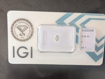 1 pcs Diamant (Natuurlijk) - 0.34 ct - Smaragd - F - VS1 -, Nieuw