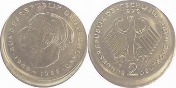2 Mark Duitsland Fehlpraegung 2 Dm Heuss 1970 F dezentrie..., Verzenden