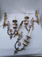 Wandkandelaar - Messing, Aardewerk - 3 wandlampen, Antiek en Kunst, Curiosa en Brocante