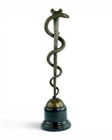 sculptuur, Rod of Asclepius - 38 cm - Brons, Marmer