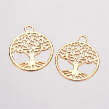 2 x Metalen Tree of Life bedeltje levensboom 24 x 20 mm –., Ophalen of Verzenden, Nieuw, Kraal
