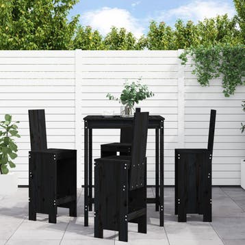 vidaXL 5-delige Barset massief grenenhout zwart, Tuin en Terras, Tuinsets en Loungesets, Verzenden, Nieuw, 5 zitplaatsen