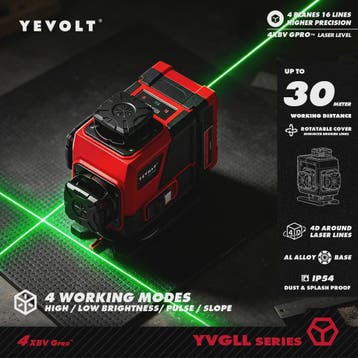 YEVOLT 4x360° 16-lijns Groene Zelfnivellerende Laserwaterpas, Verzenden, Nieuw
