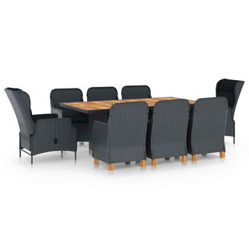 vidaXL 9-delige Tuinset met kussens poly rattan donkergrijs, Verzenden, Nieuw, 8 zitplaatsen, Tuinset