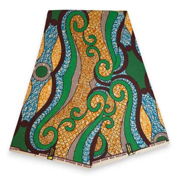 Afrikaanse stof - Groen Oranje Swirling Ribbon - Super Wax 1, Hobby en Vrije tijd, Stoffen en Lappen, Ophalen of Verzenden, Nieuw