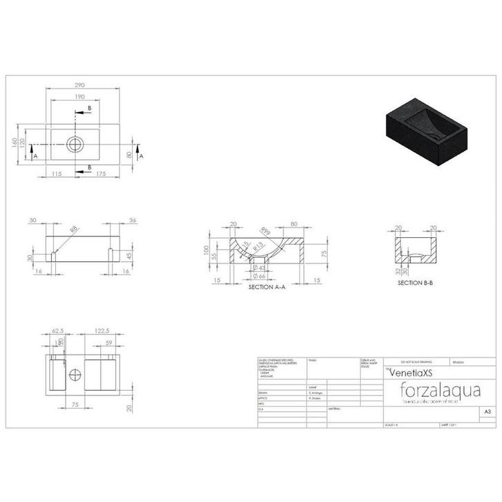 Fontein Forzalaqua Venetia XS Graniet Gezoet Gebrand Zonder, Doe-het-zelf en Verbouw, Sanitair, Ophalen of Verzenden
