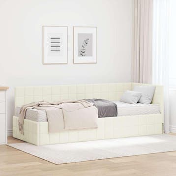 vidaXL Hoekbedframe met Matras 2 st Crème 80 x 200 cm, Eenpersoons, Verzenden, Nieuw, Crème