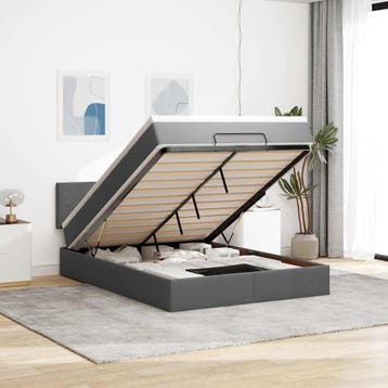 vidaXL Bed met matras 140x200 cm stof donkergrijs, Huis en Inrichting, Verzenden, 140 cm, 200 cm, Nieuw