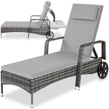 Wicker ligbed met wielen - grijs/lichtgrijs, Verzenden, Nieuw