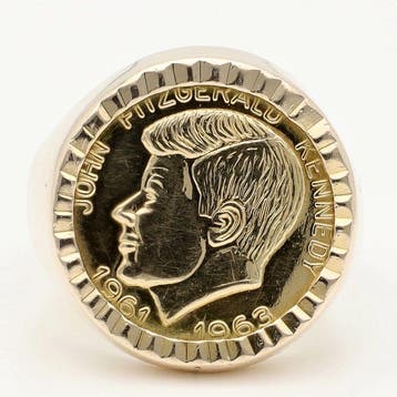 Ring - 18 karaat Geel goud - John Kennedy munt, Nieuw