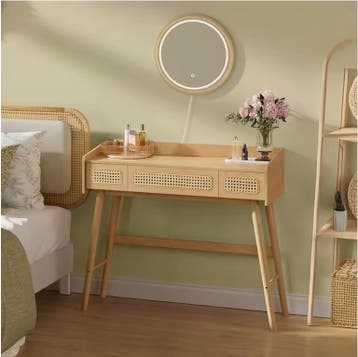 Kaptafel met LED Spiegel – Boho Make-up Tafel 3 Lades, Huis en Inrichting, Tafels | Kaptafels, Verzenden, Nieuw