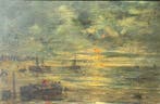Edward Portielje (1861-1949) - boten bij zonsondergang, Antiek en Kunst, Kunst | Schilderijen | Klassiek