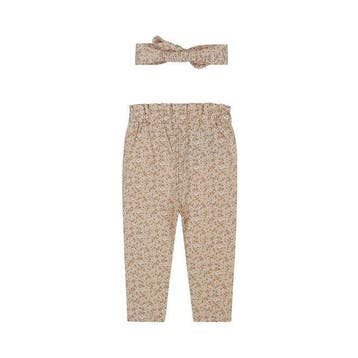 Dirkje meisjes set broek haarband beige bloemetjes - 50, Ophalen of Verzenden, Nieuw